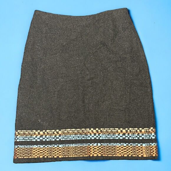BODEN Women’s Gray Wool Blend Embroidered A Line Skirt Lined‎ Side Zip Size US 2 - Picture 1 of 6